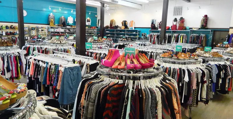 Clothing racks inside Buffalo Exchange