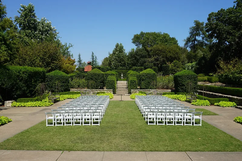 The manicured McCasland Sunken Garden at the Dallas Arboretum