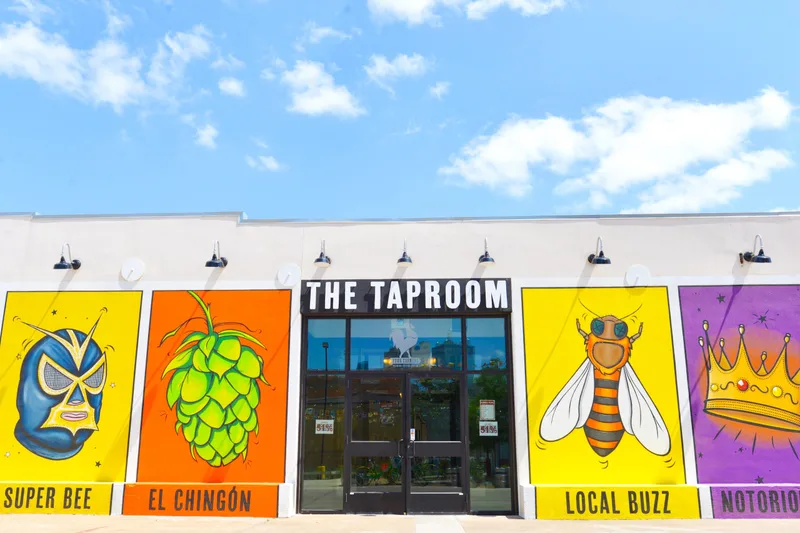 The mural-covered taproom entrance at Four Corners Brewing