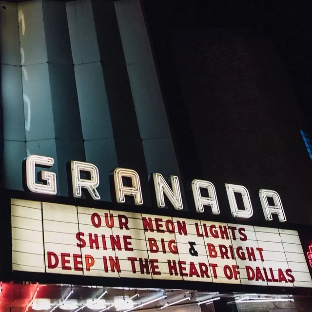 The Granada Theater marquee lit up at night